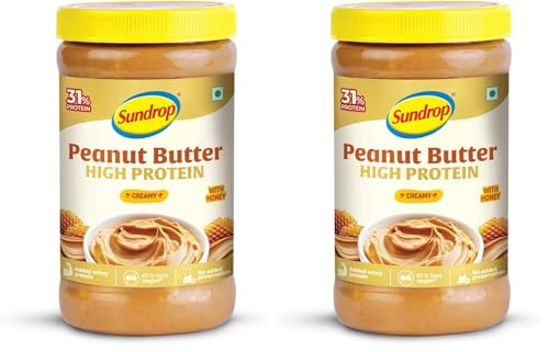 Image of Sundrop Peanut Butter High Protein I with Honey | Creamy | 500 grams | With 31% Protein | Added Whey Protein | No Preservatives | Great Value Per Gram of Protein I 40% less Sugar (Pack of 2)