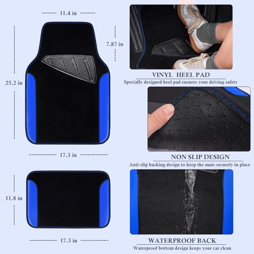 CAR PASS Faux Leather Steering Wheel Cover and Waterproof Car Floor Mats,Universal Car Combo Fit for 95% Sedan,SUV,Cars,14.5-15inch Sporty Anti-Slip Safety Comfortable Design(Black＆Bule) by CAR PASS - Image 5