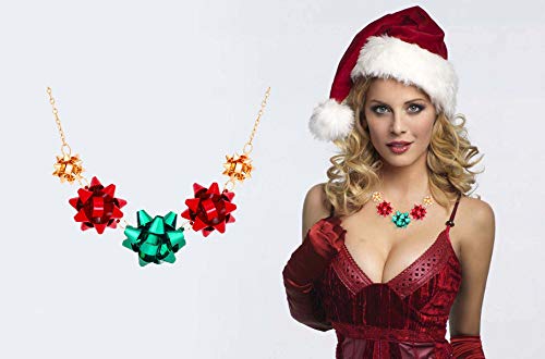 Gift Bow Necklace Christmas Bow Collar Necklace Xmas Jewelry Gift Red Green Bows2