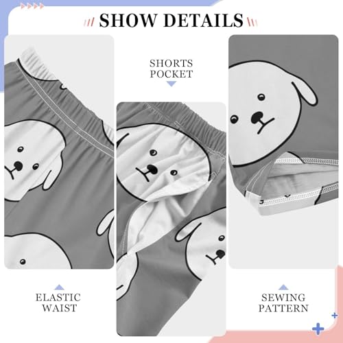 Boys' Pants Hand Drawn White Dogs Grey Long Bottoms Jogger Pants Elastic Waist Trousers with Pockets S-XL4