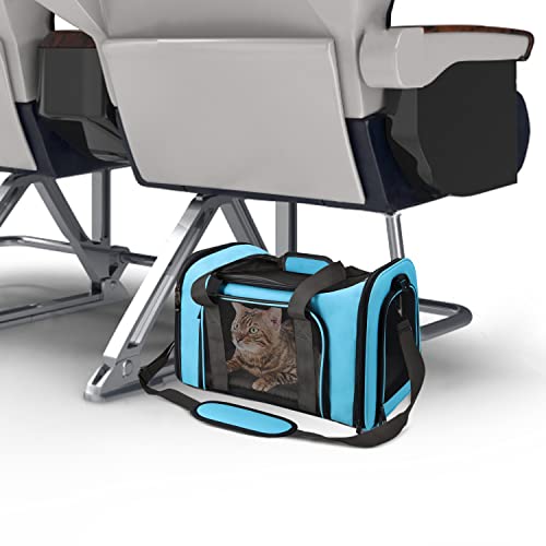 Image of Henkelion Pet Carrier for Small Medium Cats Puppies up to 15 Lbs, Airline Approved Small Dog Travel Puppy Carrier Soft Sided, Collapsible - Blue (Pack of 2)