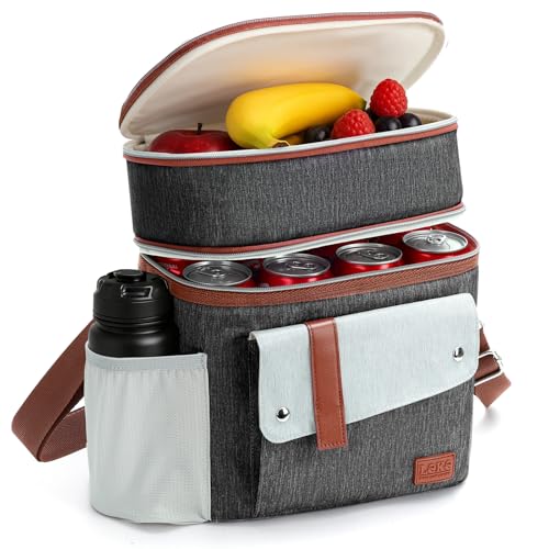 Lekespring Borsa Termica Porta Pranzo, 7L Doppio Borsa Frigo Piccola Pranzo Ufficio con Tracolla, Borse Pranzo Alimenti Isoterma Uomo Donna, Portatile Lunch Bag per Lavoro Viaggio Mare Picnic, Nero