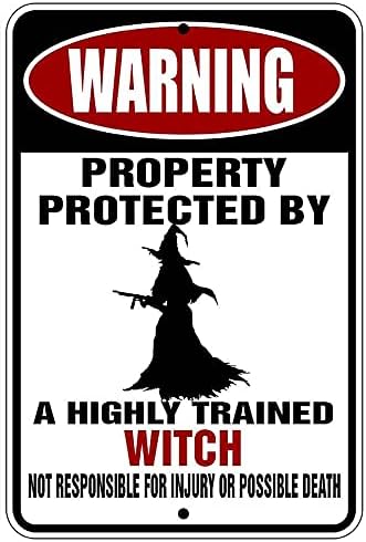 Property Protected Witch Metal Sign - funny novelty home house room wall art gift decor - man cave ideas door porch office outdoor yard stuff sign garage - by Sign Dragon