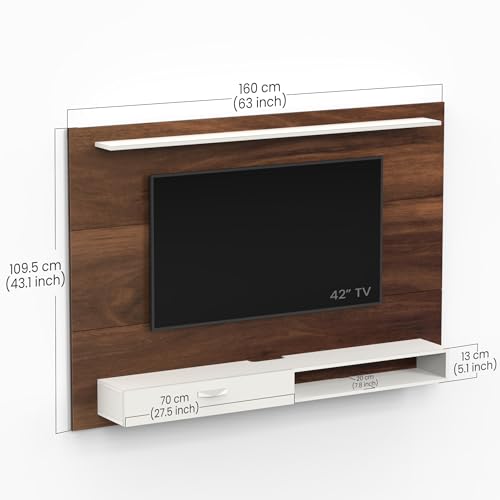 Image of BLUEWUD Lami Engineered Wood TV Entertainment Unit Set Top Box Stand /TV Cabinet Panel with Shelves for Books & Decor Display Unit Bed Living Room Upto 60 Inches - DIY (Brown Maple & White)
