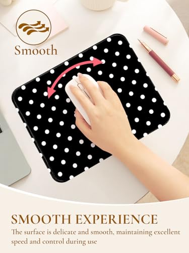 Image of Square Cute Dots Mouse Pad with Stitched Edge, Premium Waterproof Cloth Aesthetic Small Dot Mouse Mat, Non-Slip Rubber Base Funny Mousepad Desk Accessories,Dots Black White
