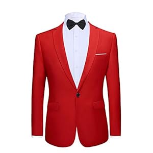 YOUTHUP Blazer Homme avec Noeud Papillon Veste de Costume Formel avec Un Bouton Elégant Classique Blazer pour Mariage d’affaires Bal Smoking, Rouge, XL