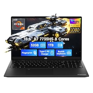 NIMO 15.6″ IPS FHD Gaming-Laptop, AMD 8 Cores Ryzen 7 7735HS 32GB DDR5 RAM 1TB SSD (Beats i7-12650H, Up to 4.75GHz) Computer with Radeon 680M 100W Type-C Backlit Keyboard Fingerprint Unlock, Black