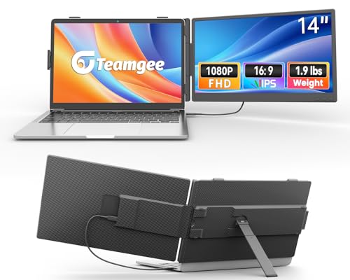 Teamgee 14,1" Przedłużacz ekranu laptopa, ultra-cienki 1080P FHD IPS przenośny monitor do laptopa, mini HDMI/Type-C Plug & Play podwójny ekran do pracy z laptopami 13"-17" dla Mac, Windows, Chrome