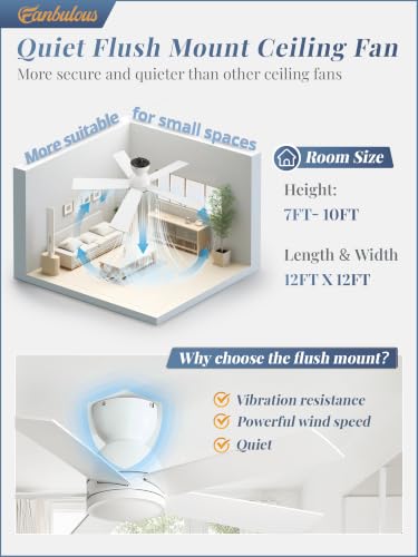 Image of Fanbulous 42 Inch Small Ceiling Fan no Light, Flush Mount, White