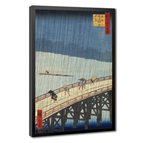 Toile Hiroshige pont Ohashi sous la pluie, décoration murale salon et affiche japonaise 61x91