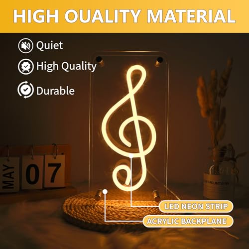 Image of ENUOLI Music Note Neon Sign, Wall Neon Signs USB Powered Music Note Lights Double-Layer Acrylic Light for Girls Room Party Kids Room Decoration Christmas Birthday Gift