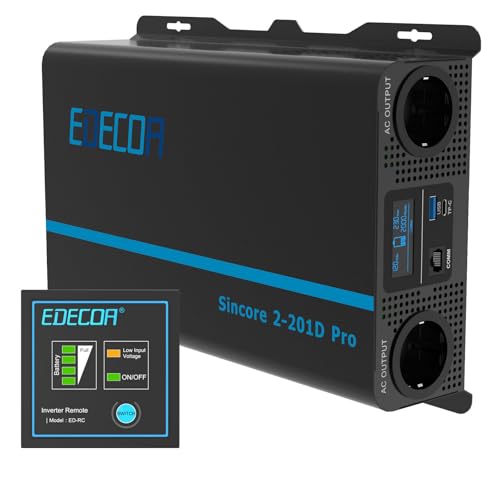 EDECOA Wechselrichter 2000w Reiner Sinus Spannungswandler 12v 230v LCD 2X USB und Fernbedienung wandler 2000w und kurzfristige Spitze 4000w Inverter LCD