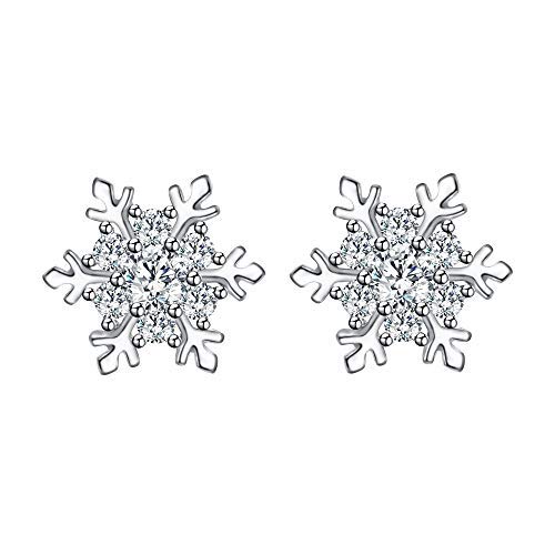 EVER FAITH 925 Sterling Silver Clear CZ Ear Accessories Winter Snowflake Jewelry Stud Earrings