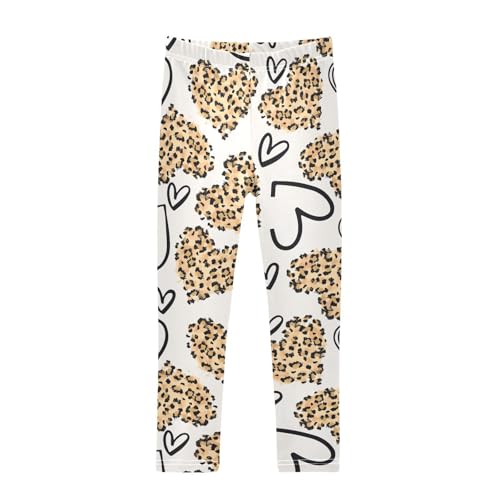 Heart with Leopard Girls Leggings,Workout Leggings for Girls Toddler Athletic Legging Size for 3-10T