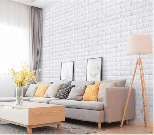 Image of 3D Brick Wallpaper for Wall | Self Adhesive PE Foam DIY Panel | Peel & Stick Decor for Home, Living, Bedroom & Office (70 x 77 cm, Appx 5.8 Sq Ft) (15, White)