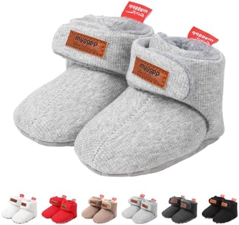 Tolaler Unisex-Baby Neugeborenes Fleece Booties, Verdicktes Futter Warme Baby Winterschuhe Verstellbare Rutschfeste mit Weicher Sohle Baby Booties/Alltagskleidung (0-18 Monate)