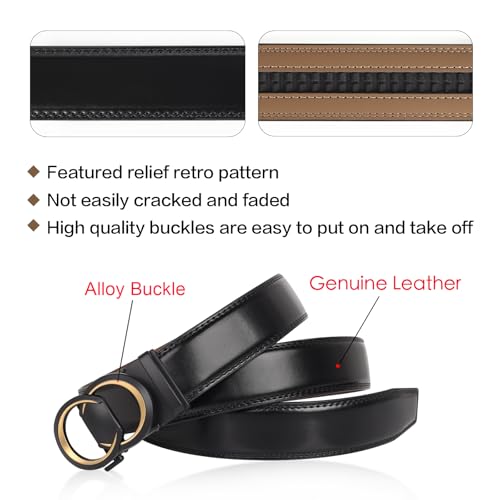 Image of Aurolran Men&Womens Leather Dress Belt Business Automatic Buckle Belt Color-Black Silver Gold
