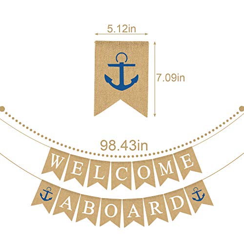 Rainlemon Jute Burlap Welcome Aboard Banner Nautical Boy Baby Shower Birthday Party Nursery Garland Decoration
