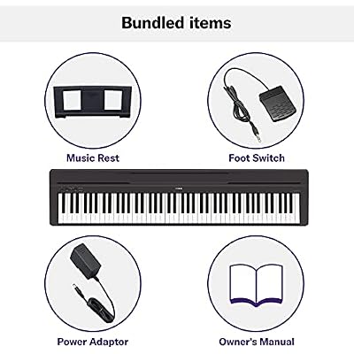 Yamaha 88-Key Weighted Portable Digital Piano Keyboard with Music Rest, Sustain Foot Switch, Built-in Speakers, USB Connectivity, Black (P45B)