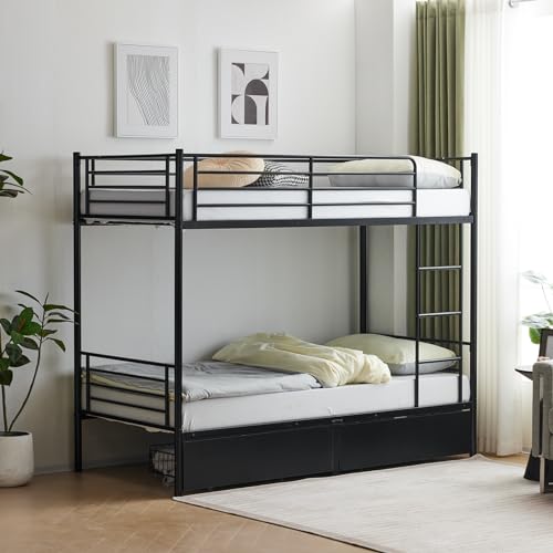 GALER Twin Over Twin Bunk Bed, Heavy Duty Metal Single Bunk Bed Frame with 2 Drawers & Ladder & Safety Guard Rails, Space Saving High Sleeper Beds for Kids, Teens & Adults (Black) - Image 4
