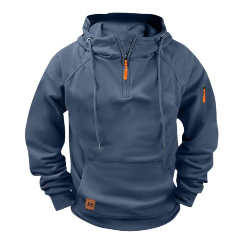 fnnxeal Mens Hoodies Quarter Zip Pullover Big and Tall Fleece Tactical Hooded Sweatshirts Fall Winter Fashion Western Clothes men's hoodies and sweatshirts Navy XL