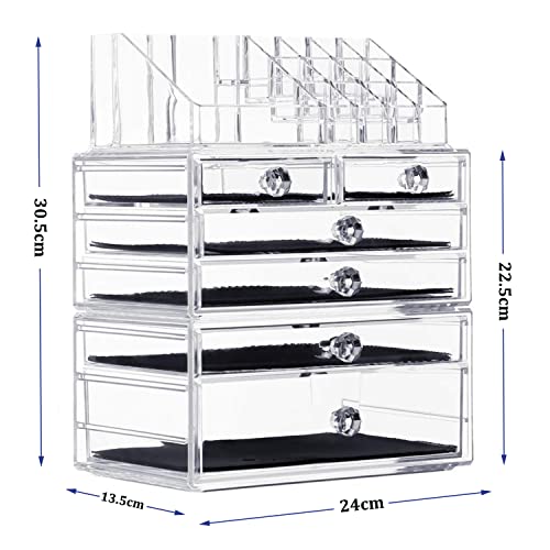 iPEGTOP Clear Acrylic Cosmetic Makeup Organiser Storage, Large 3 Tier Stackable 6 Drawer for Displaying Make Up Brushes, Lipsticks, Palettes, Nail Polish, Jewelry