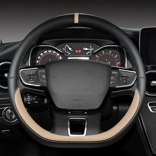 THNIKK Housse Volant Voiture pour Peugeot 206 207 308 408 508 RCZ, Couvre Volant Voiture en Cuir Respirant et Antidérapant Caches de Volant Protege Volant,Beige-D