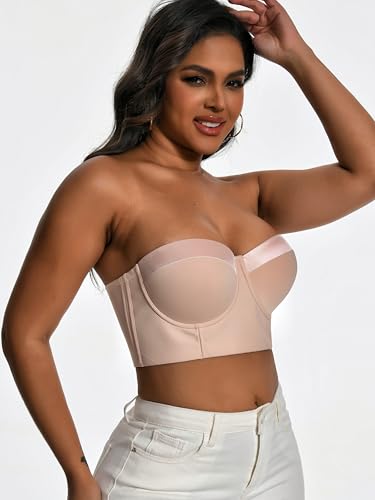 Women Longline Strapless Bra Back Smoothing Support with Clear Straps for Big Bust Fat, No Move on Wedding Party C/D/DD/DDD2