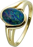  Opalring Gelbgold 585, Opal Dublette Blau-Türkis-Orange schimmernd, Gr. 21mm 21