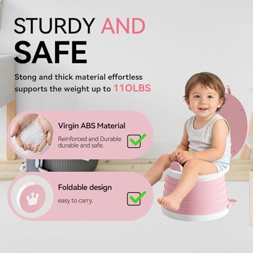 Portable Foldable Toddler Travel Potty - Medium Pink Potty Seat, Emergency Toilet for Car Camping Hiking, Lightweight Potty Chair for Indoor Outdoor Toddler Use — view 4