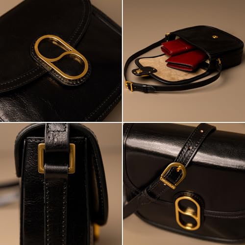 Image of Time Resistance Full-Grain Leather Crossbody Bag - Shoulder Bag with Magnetic Closure - Leather Messenger Bag for Women
