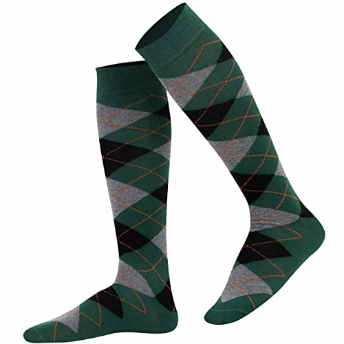 Mysocks Calcetines Unisex Hasta La Rodilla Argyle Ceniza verde Negro naranja Cover