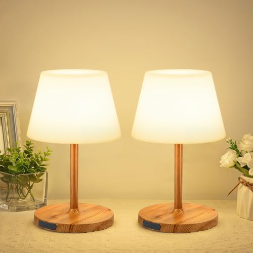 Image of LUTEC 2 Pack Shower Lamp Waterproof, 6000mAh Rechargeable Cordless Table Lamp with 3 Color Temps and Stepless Dimming, Touch Control & Portable LED Nightlight for Bathroom, Desk, Outdoor(Wood Grain)