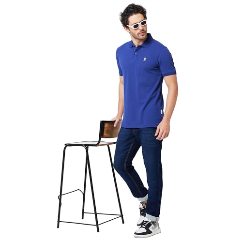 Image of Giordano Men's Slim Fit Solid Polo Collar Short Sleeves Regular Length Button Closure Cotton Polo T-Shirt