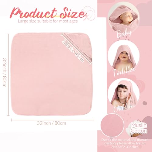 Image of Preboun 6 Pcs Muslin Hooded Baby Towels and Washcloths 32 inchx 32 inch Cotton Newborn Bath Towel Anti-Shrink Infant Baby Blankets with Hood 12 inchx 12 inch Washcloths for Girl Boy Toddler(Ivory,Pink)