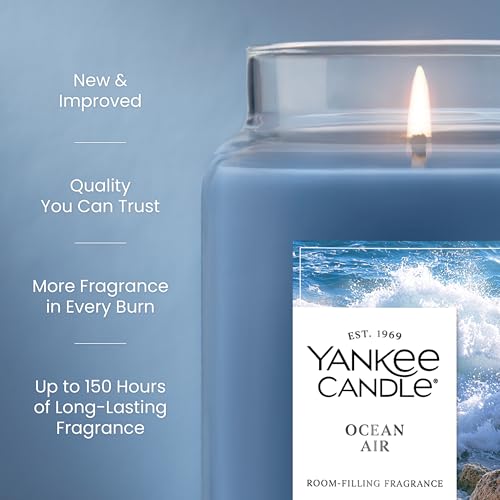 Yankee Candle Large Jar Scented Candle with up to 150 Hour Burn Time, Premium Plant Wax Blend for Consistent Burn, 22 oz Jar Candle with Room Filling Fragrance, Ocean Air