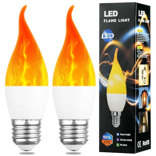 AUAUY 2PZ Lampadina Filamento LED Fiamma, E27 2W Lampadina a LED, Giallo Caldo 1400K, Effetto Fiamma, Lampadina Tremolante, 3 Modalità di Illuminazione, per Casa, Giardino, bar, Halloween, Natale