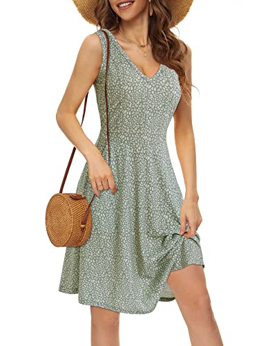 Huhot Womens Spring Dress Sage Green Dress Sleeveless Midi Flowy Summer Dresses With Pockets #TOP20