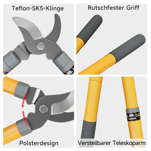 AIRAJ Astschere | 42-61cm Teleskop Astschere | Bypass Gartenschere | Scharfe SK5-Kohlenstoffstahl Klinge | Schnelles Schneiden | Beschneidet Mühelos Äste(35mm Max) | für Frische und Verwelkte Zweige