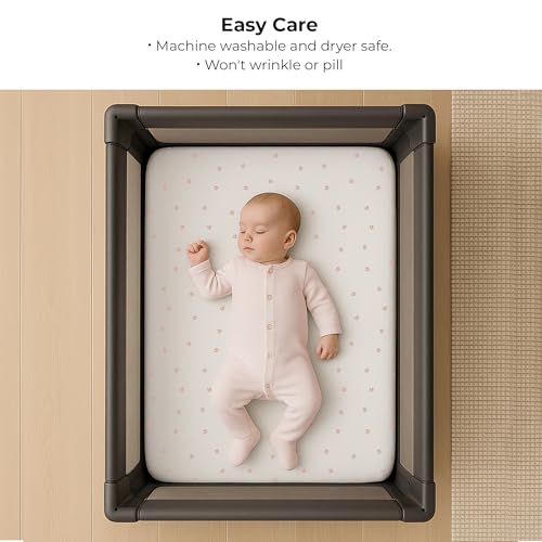 elys amp co pack and play sheets for miniportable crib 2 pack fitted playpen play yard sheet set compatible with graco pack n play for baby girls 100 cotton pink tulips and stripes 38x24x5