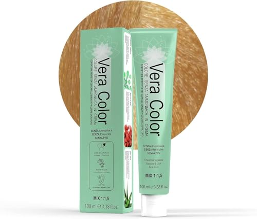 Vera Color – Rubio muy claro dorado 9.3 – Coloración profesional de larga duración en crema sin amoniaco con queratina vegetal, aloe vera y bayas de Goji – Cobertura para cabellos blancos – 100 ml