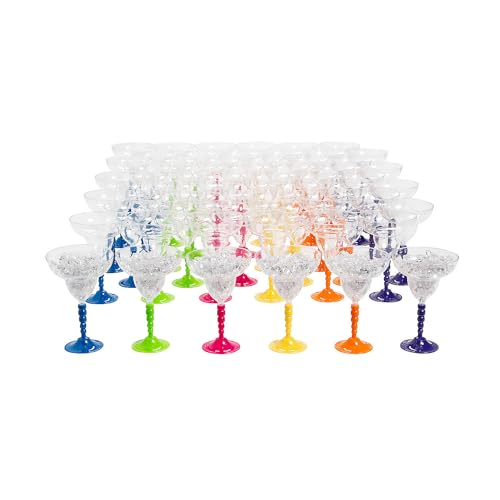 Fun Express Rainbow Bubble Stem Plastic Margarita Glasses Bulk 60 Ct