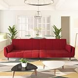 Gecheer Sofá Cama de 2 plazas con Dos Almohadas Terciopelo Color Vino 220 x 84,5 x 69 cm,Sofa Cama Chaise Longue Sofa de Salón Moderno para Salón Dormitorio,Fácilmente Convertible en una Cama