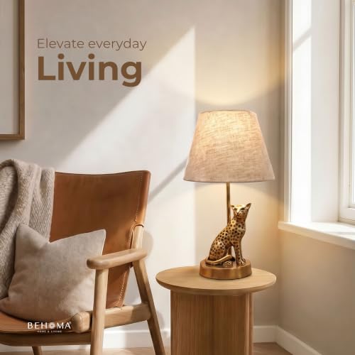Image of BEHOMA Jaguar Table Lamp with Antique Aluminium Base & Fabric Shade | Elegant Home & Office Decor | Gift for Men, Kids, Housewarming Anniversary & Birthday Diwali Festivals (Bulb Not Included)