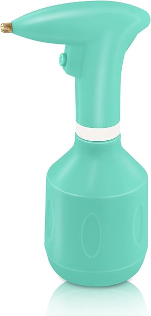 LONGRUN Battery Powered Sprayer, Electric Automatic Garden Sprayer Bottle, 1L Rechargeable Pump Spray Bottle with Adjustable Nozzle, Fine Mist Plant Sprayer Pump for Gardening Household Cleaning, Blue