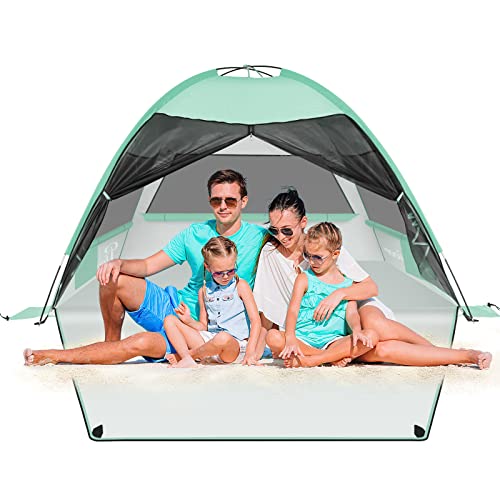 Large Beach Tent, Anti-Uv Sun Shade Shelter, Outdoor Sun Umbrella Beach Canopy Cabana Tent Fits 3-4 Person, Portable Camping Fishing Tents With Extended Floor & 3 Ventilating Mesh Windows #TOP6