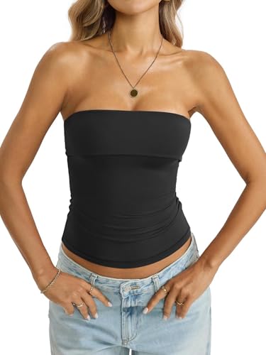 Tomwell Damen Doppelt Gefüttert Tube Tops Non Slip Bandeau Trägerlos Top Slim Fit Sexy Going Out Tank Tops Sommer 2026 Schwarz M