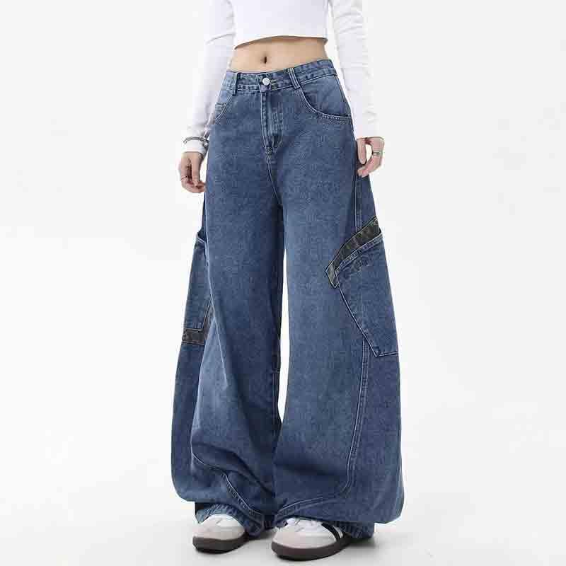 Women's Retro Niche Vintage Jeans, Loose and Slimming Leopard Print Patchwork Curved Pants Wide Leg Jeans Woman2