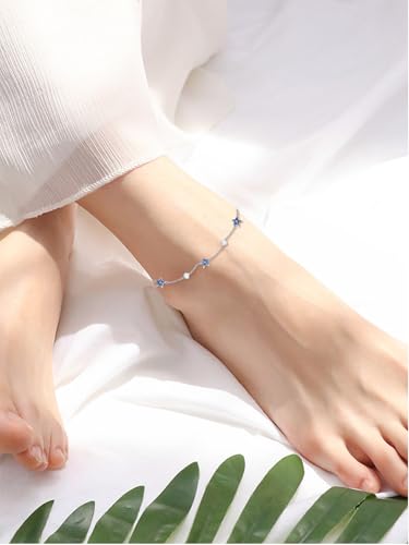 Image of WINNICACA 925 Sterling Silver Anklets for Women Adjustable Beaded Butterfly Opal Anklet Bracelet Foot Chains Jewelry Gifts for Women Beach Birthday Christmas Gift