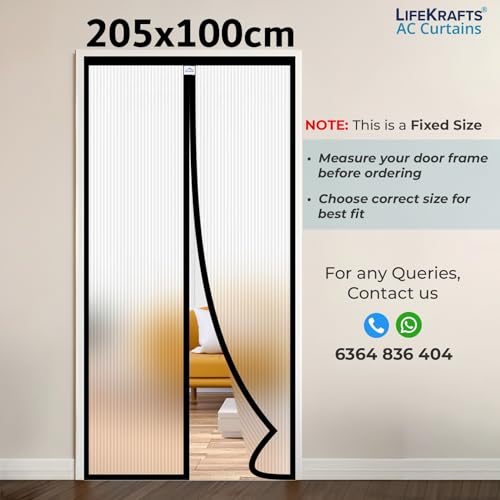 Image of LifeKrafts AC Curtain | Thermal Screen | Insulated | Translucent and Ribbed Design | Magnetic | Insect Screen, Pest Control, Privacy Screen and Dust Control, (Size 205x100cm) Non-Customizable